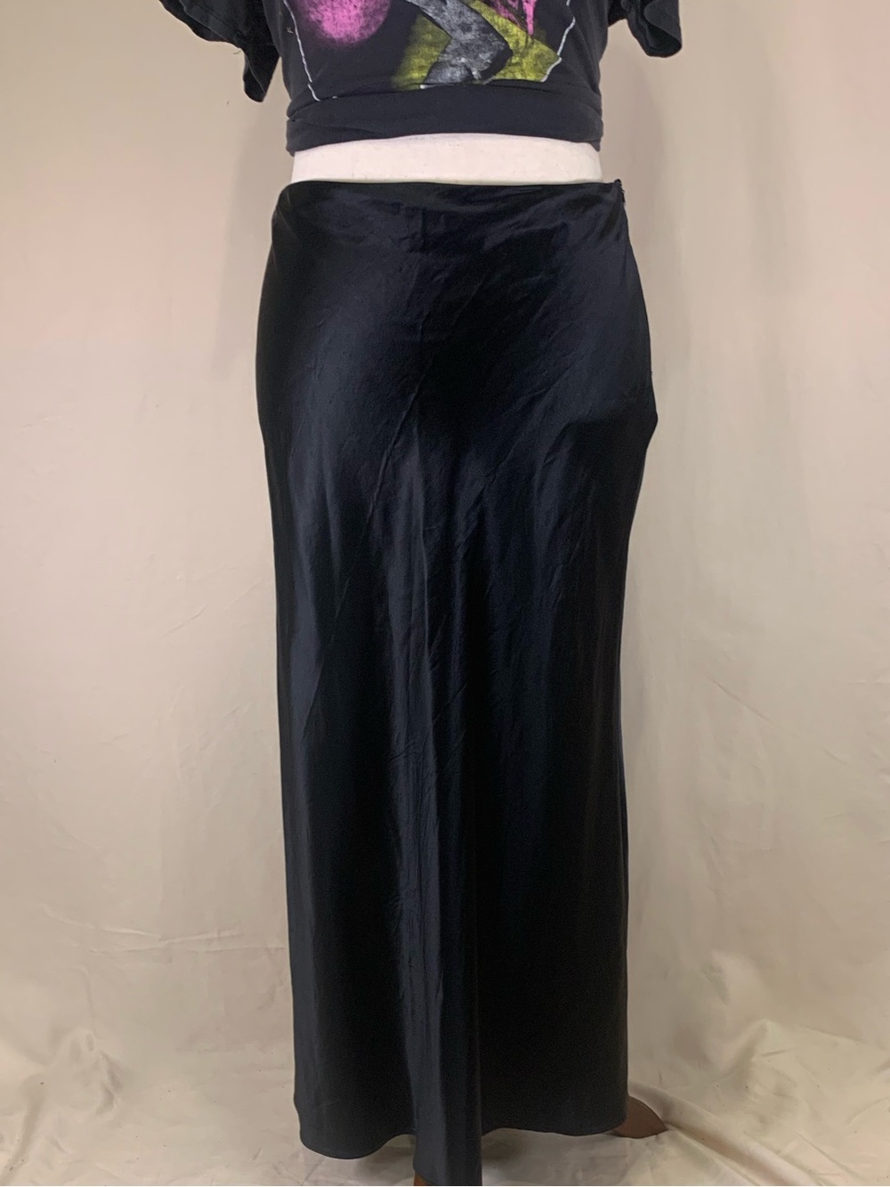 ASTR the Label Black Satin Bias Maxi Skirt L